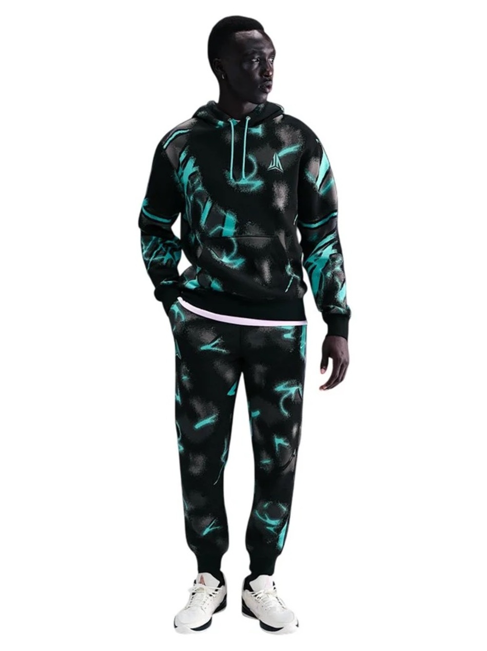 Nike Black & Teal Patterned Men's Sweatpants Joggers and Sweatshirt Hoodie Set